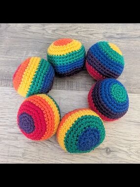 Handmade Rainbow Crochet Hacky Sacks